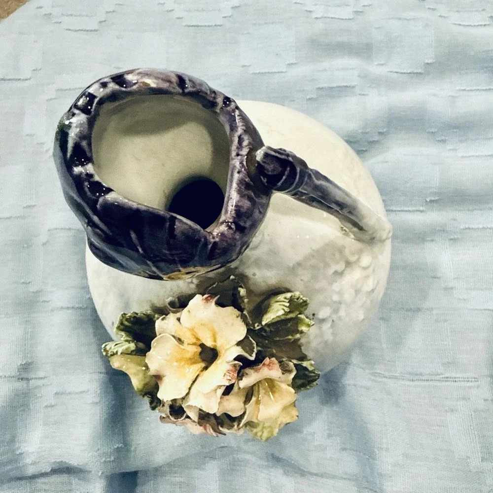 Austria Handmade Vase chips to flowers and leaves as‎ is